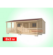 Хозблок с верандой впереди с двускатной крышей 8х3