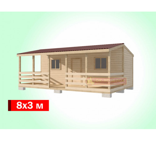 Хозблок с верандой впереди с двускатной крышей 8х3