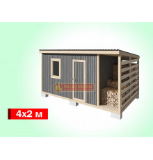 Хозблок из профлиста с дровником 4х2